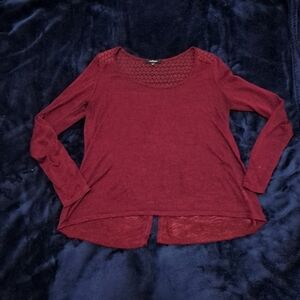 Ambiance Purple Long Sleeve Top with Crochet Accents And Open Back